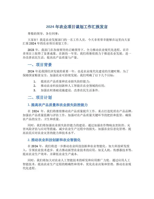 2024年农业项目谋划工作汇报发言