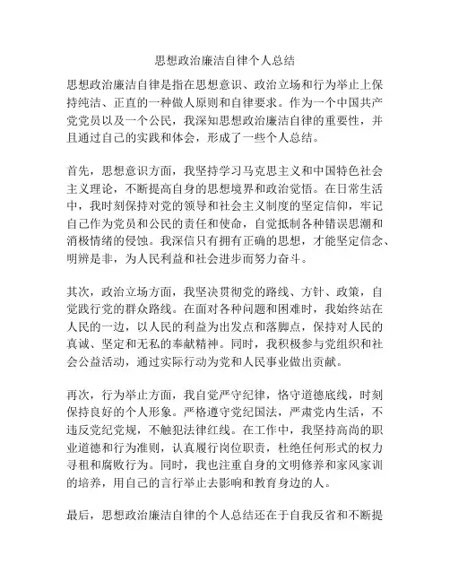 思想政治廉洁自律个人总结