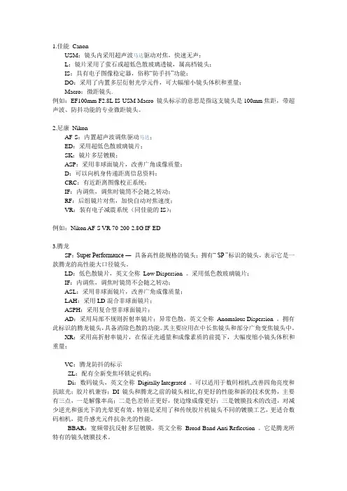佳能、尼康、索尼(美能达)、腾龙、适马及图丽镜头名称代号解析