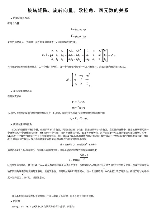旋转矩阵、旋转向量、欧拉角、四元数的关系