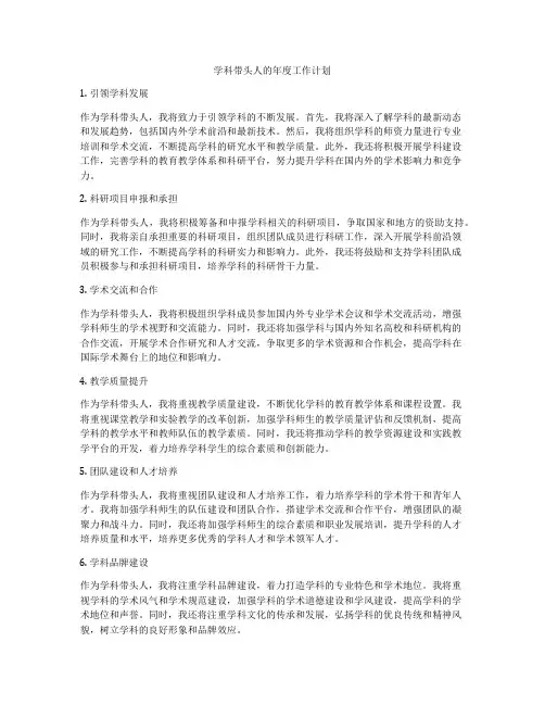学科带头人的年度工作计划