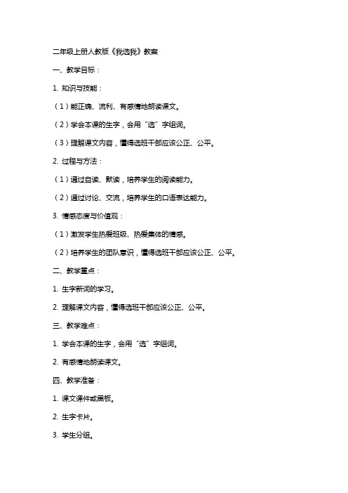 二年级上册人教版《我选我》教案
