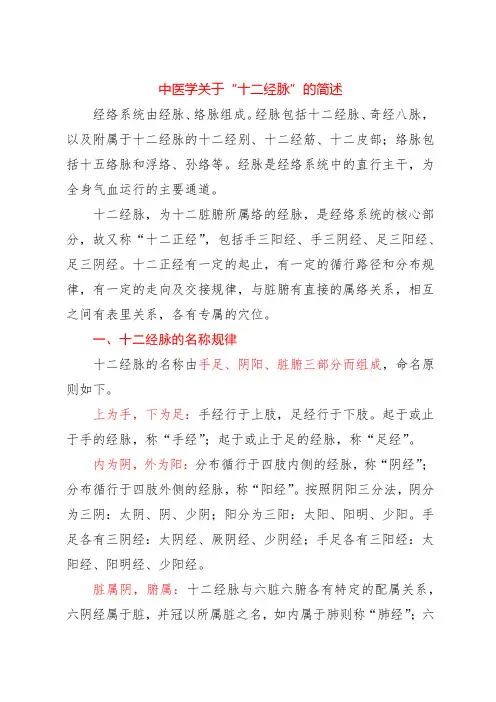 中医学关于“十二经脉”的简述