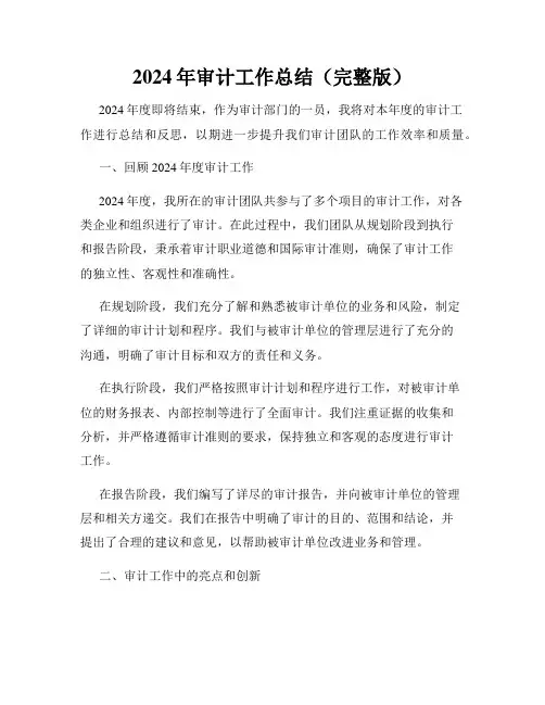 2024年审计工作总结(完整版)