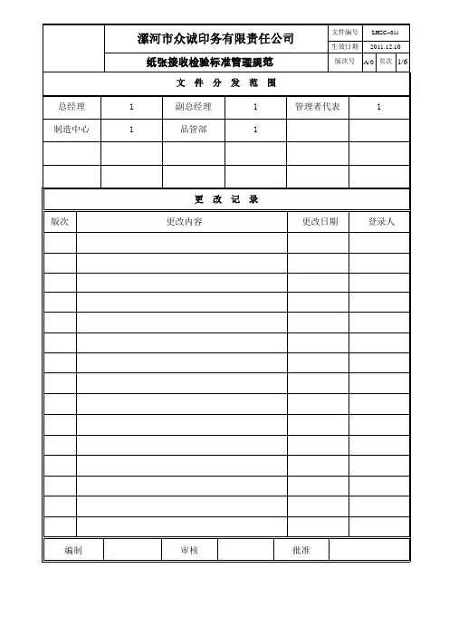 纸张接收检验标准规范011
