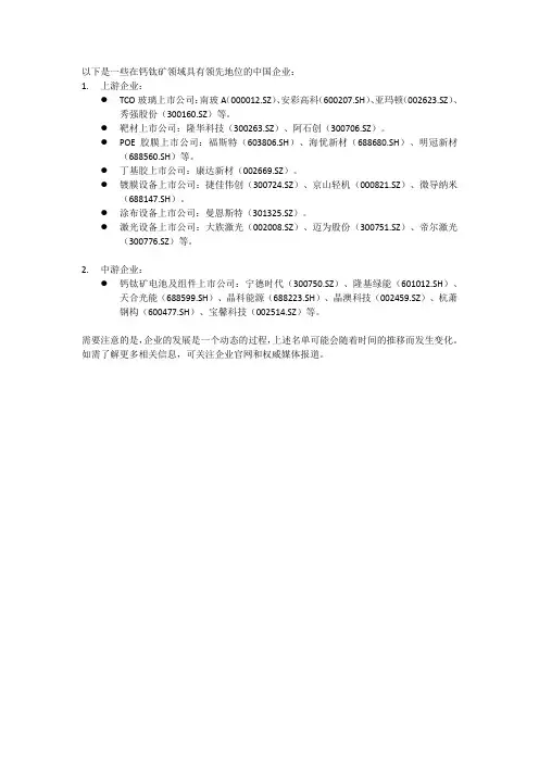 中国钙钛矿领军企业名单
