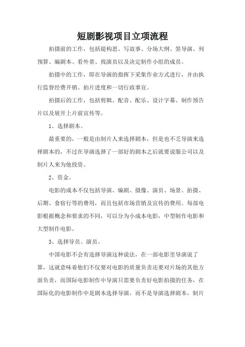 短剧影视项目立项流程