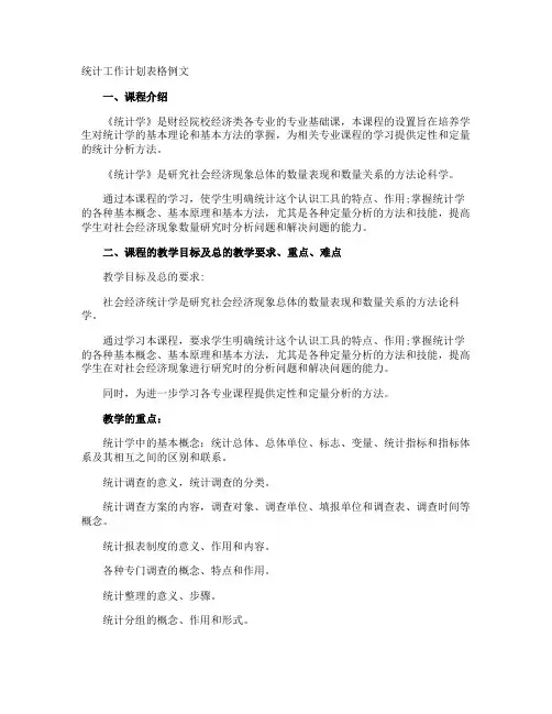 统计工作计划表格