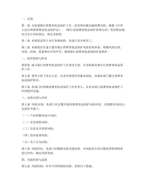 银行消保风险管理制度范本