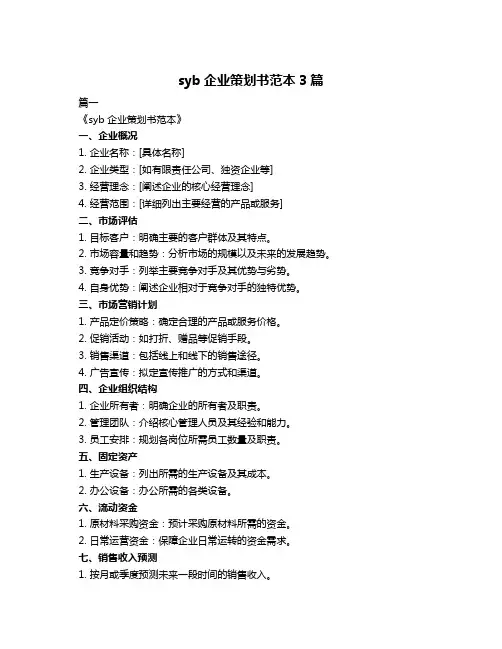 syb企业策划书范本3篇