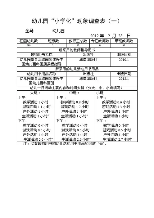 幼儿园“小学化”现象调查表(一)
