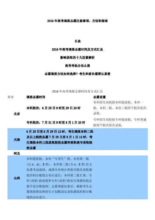 高考填报志愿方法和注意事项之汇总2016年