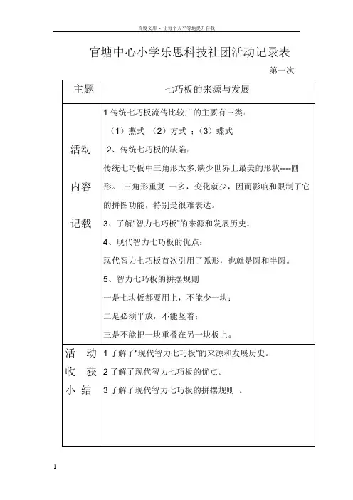 官塘中心小学乐思科技社团活动记录表2