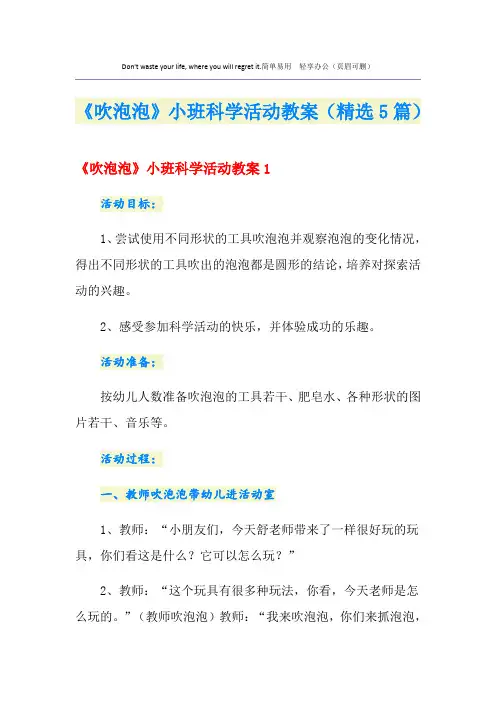 《吹泡泡》小班科学活动教案(精选5篇)