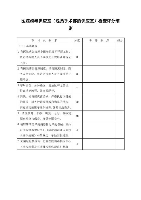 医院消毒供应室(包括手术部的供应室)检查评分细则