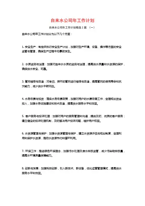 自来水公司年工作计划2篇