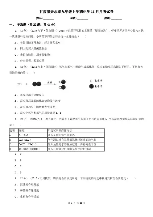 甘肃省天水市九年级上学期化学11月月考试卷
