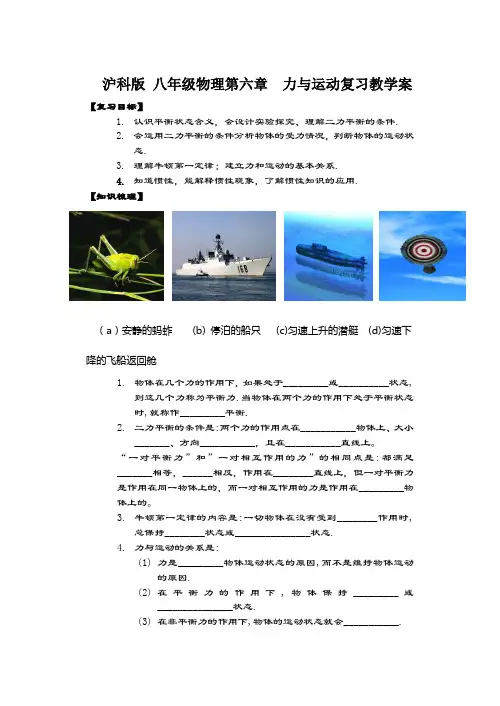 (完整word版)沪科版 八年级物理第六章  力与运动复习教学案(word文档良心出品)