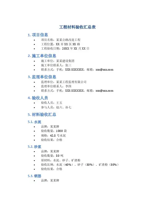 工程材料验收汇总表