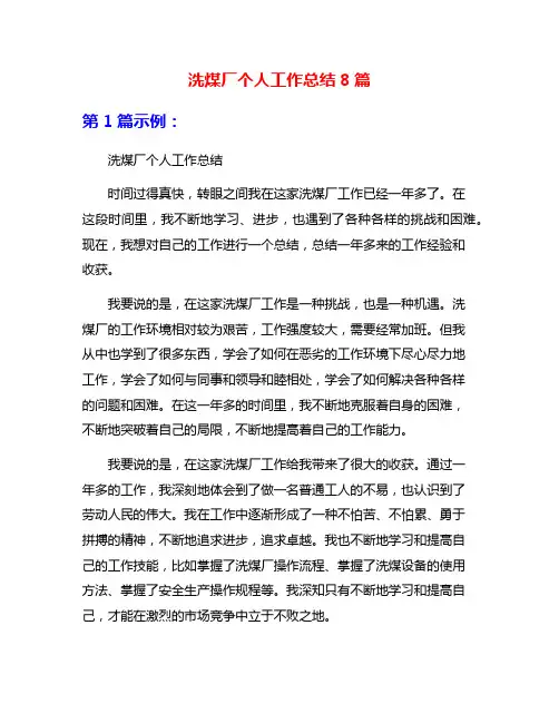 洗煤厂个人工作总结8篇