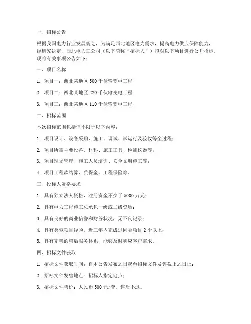 西北电力三公司招标