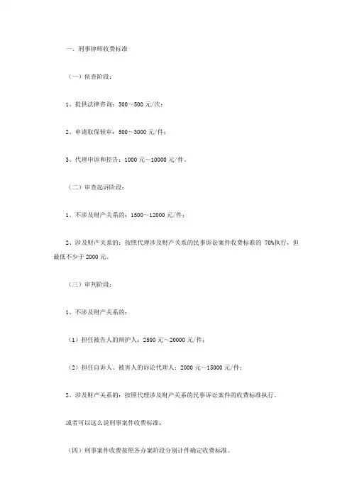 刑事律师收费标准