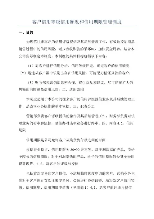 客户信用等级信用额度和信用期限管理制度