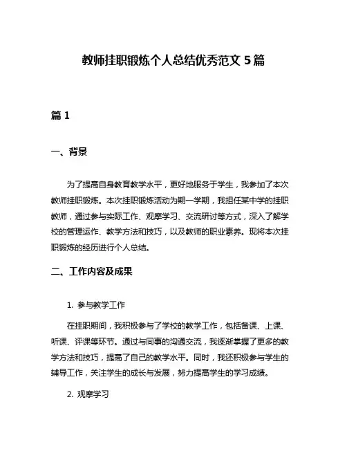 教师挂职锻炼个人总结优秀范文5篇