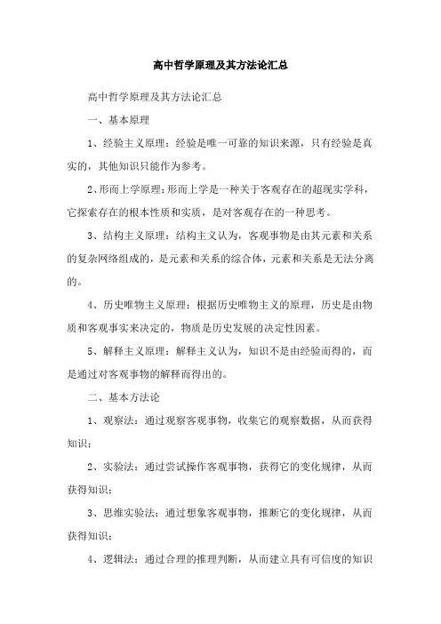 高中哲学原理及其方法论汇总
