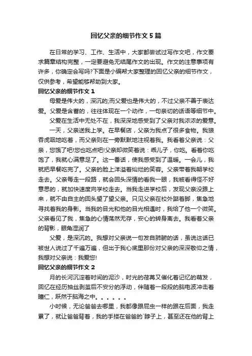 回忆父亲的细节作文5篇
