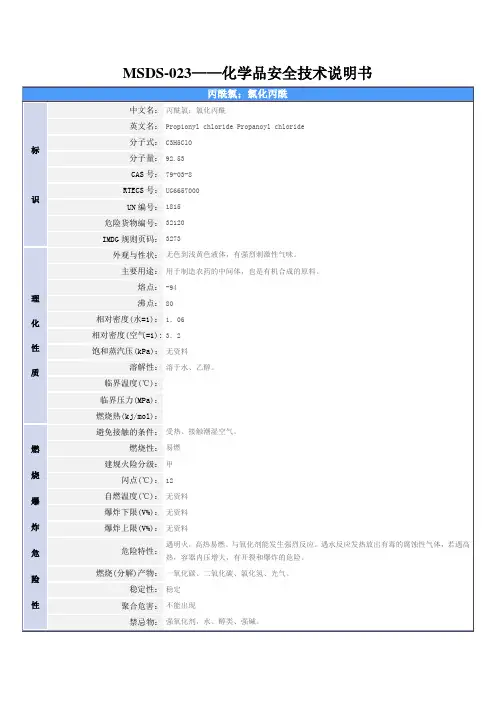 MSDS-023——(丙酰氯)