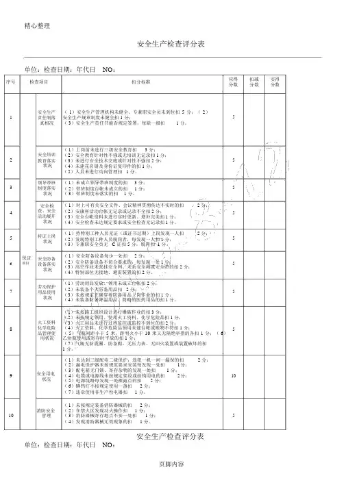安全生产检查评分表格模板