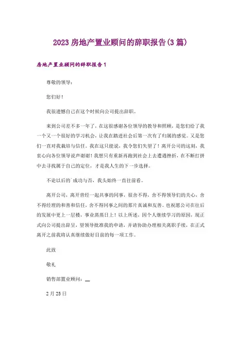 2023房地产置业顾问的辞职报告(3篇)_1