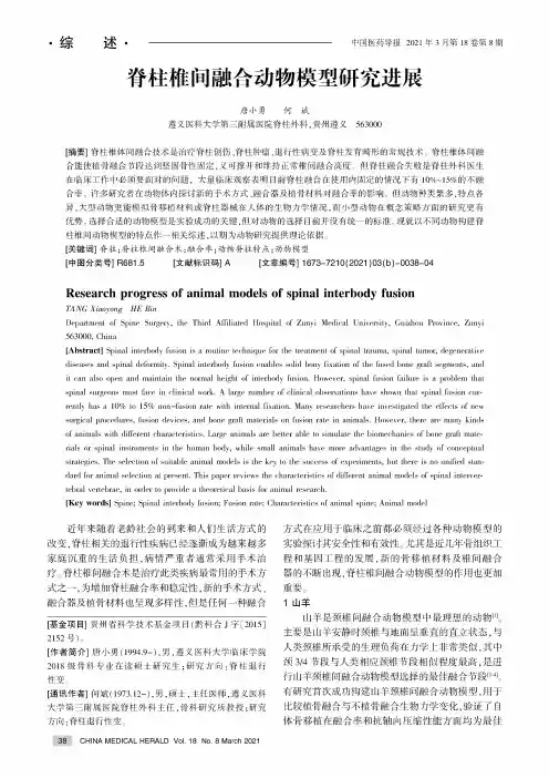 脊柱椎间融合动物模型研究进展