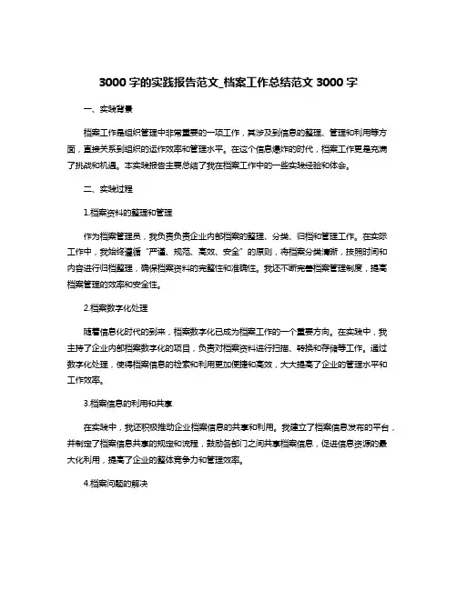 3000字的实践报告范文_档案工作总结范文3000字