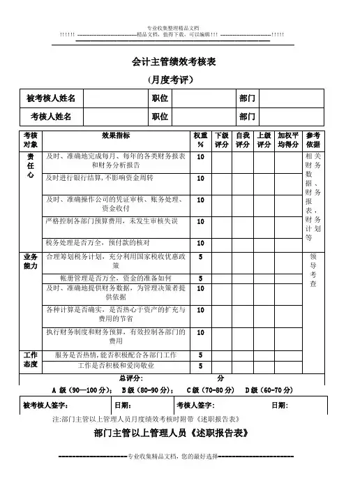 会计主管绩效考核表