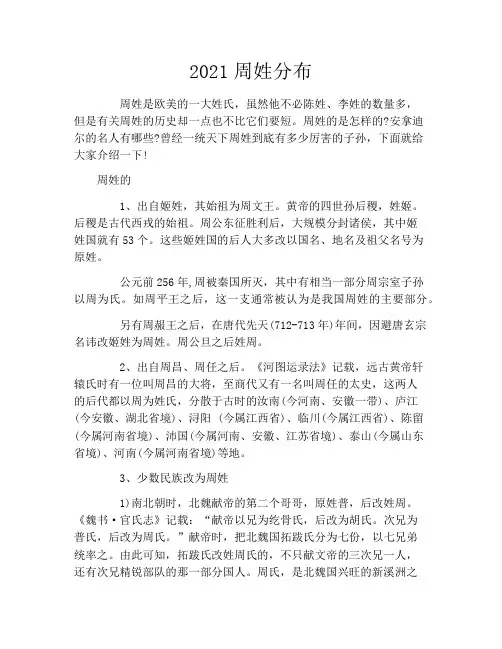 2021周姓分布