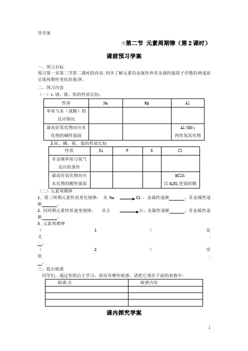 高中化学人教版必修2全套精品导学案：第一章第2节元素周期律(第2课时)