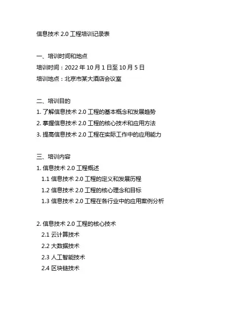 信息技术2.0工程培训记录表
