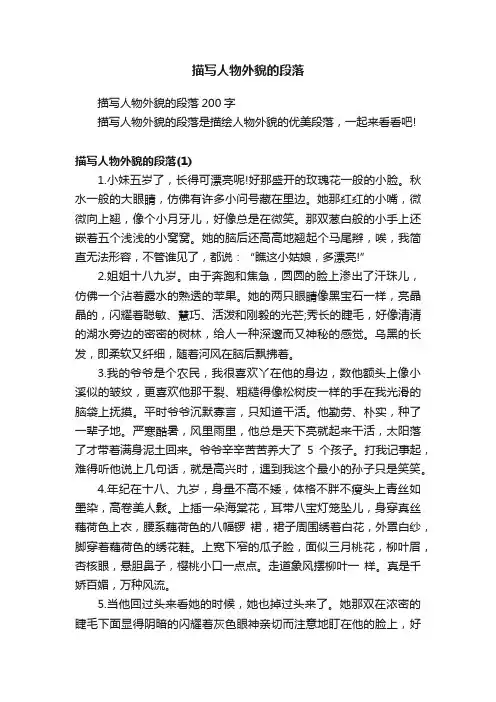 描写人物外貌的段落200字
