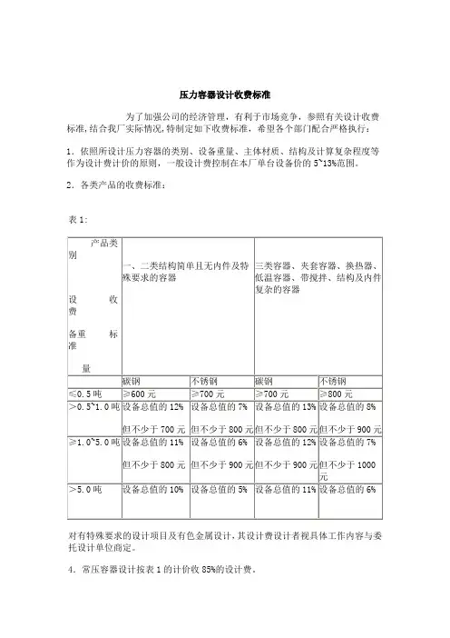 压力容器设计收费标准