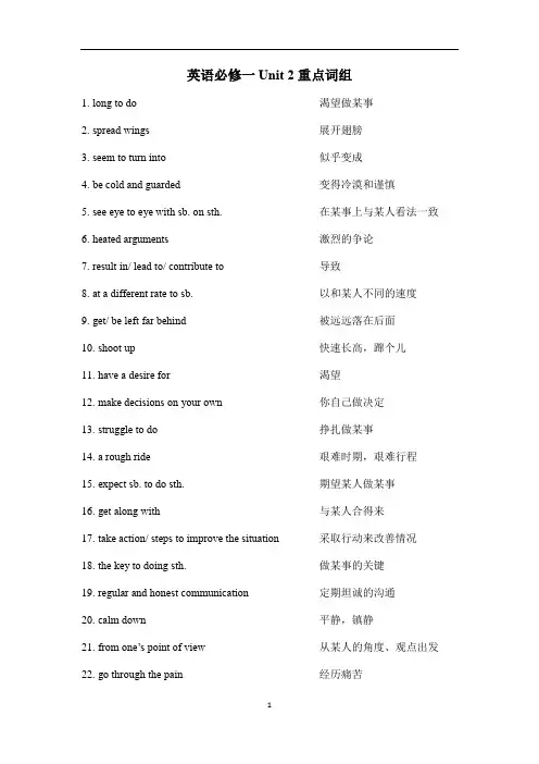 牛津译林版英语必修一Unit 2重点词组