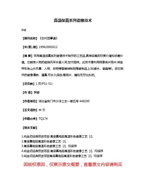 高温保真系列瓷像技术