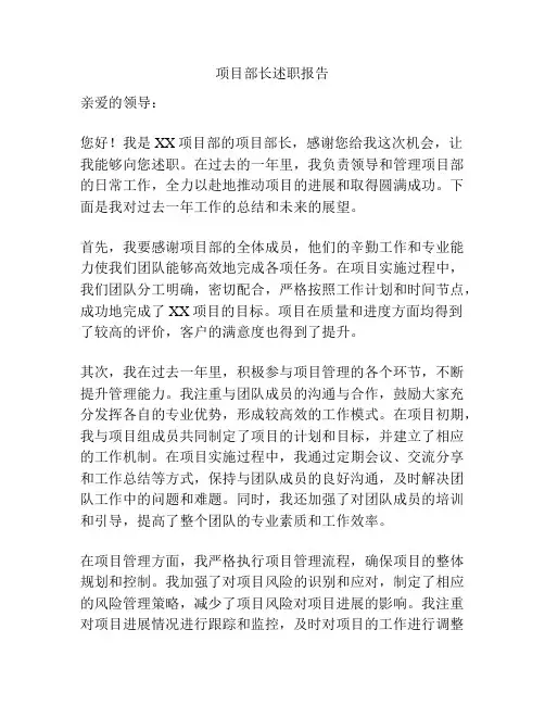 项目部长述职报告