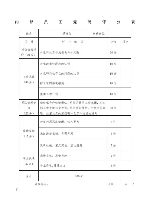 竞聘评分表