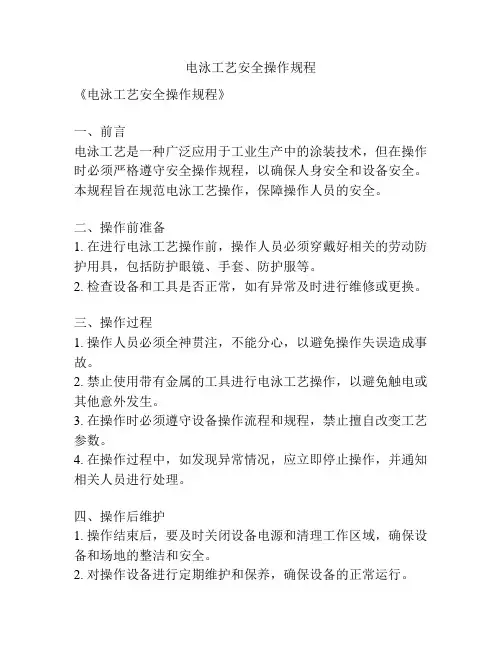 电泳工艺安全操作规程