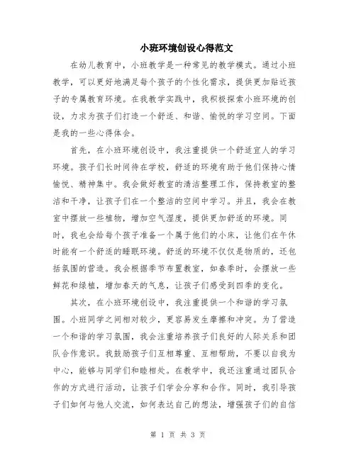 小班环境创设心得范文
