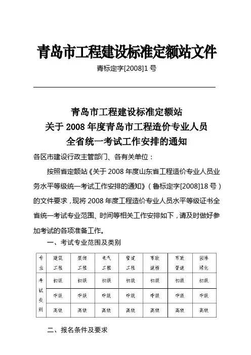 青岛市工程建设标准定额站文件