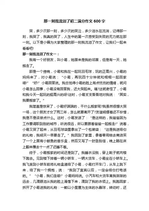 那一刻我流泪了初二满分作文600字