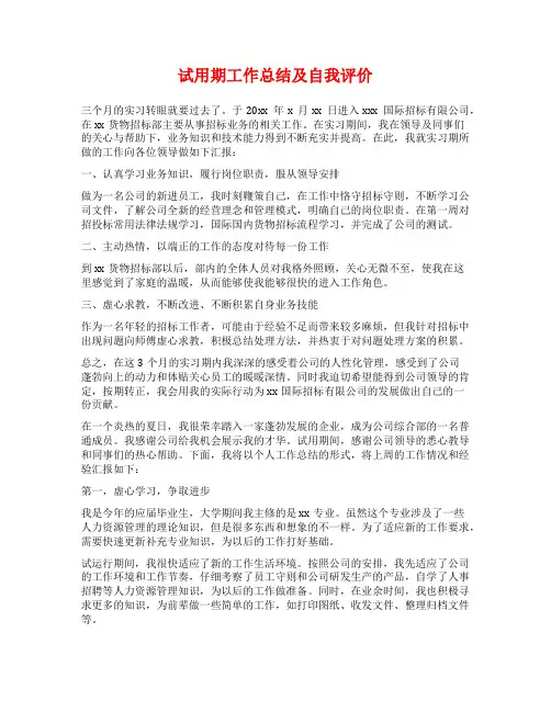 试用期工作总结及自我评价